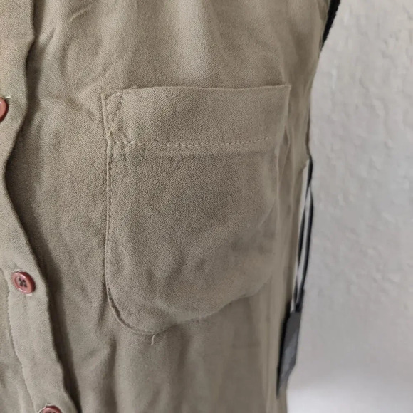 Michael Lauren Revolve Olive Sleeveless Button Up Shirt S Gauzy Top Hi-Low Soft - Picture 6 of 9